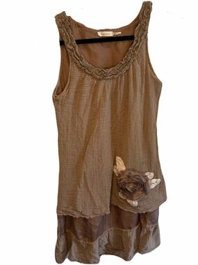 Boho Floral Appliqué Gauzey Dress Top from Blue Bird. Size Medium